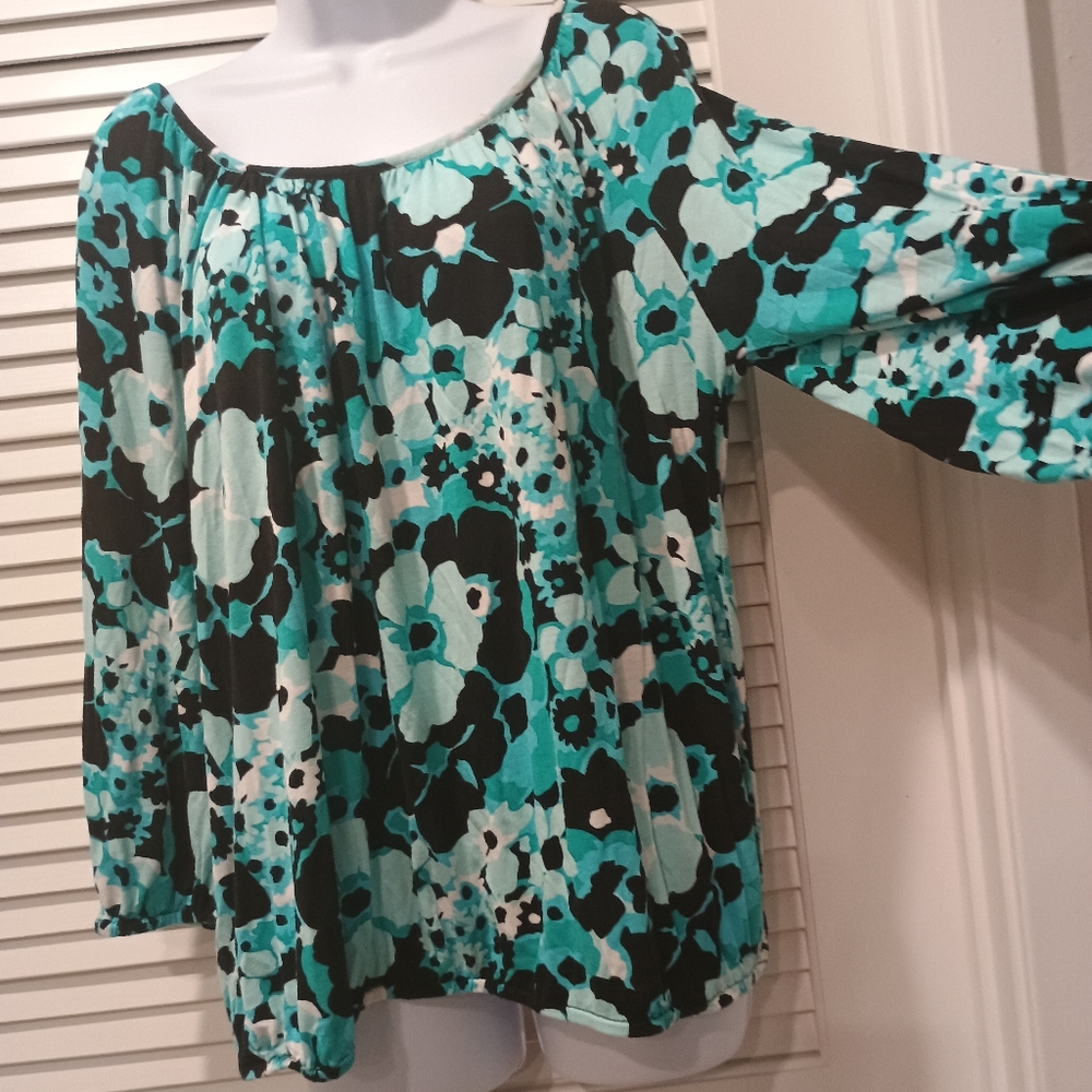 Michael Kors Teal and Black Floral Blouse